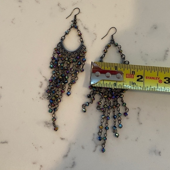 Paparazzi Gunmetal Metro Confetti Oil Spill Multi Color Tear Drop Earrings - Picture 9 of 10
